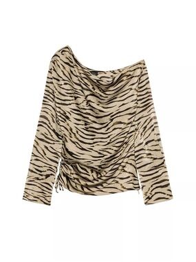 Zara Zebra Print Draped Long Sleeve Top with tie on side